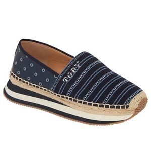 TORY BURCH Daisy Shibori Dot Stripe Espadrille Trainer Navy Womens Size 10.5 NEW
